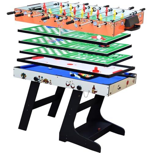 OYE 4FT 8 in 1 - Gioco da tavolo pieghevole multifunzione da calcio balilla (calciatore da tavolo)/ping-pong, hockey/biliardo, MDF