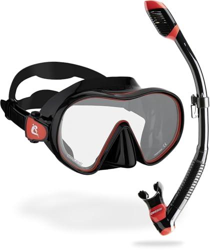 Cressi F-Dual + Supernova Dry Combo Black/Red - Combo Set Unisex Maschera F-Dual e Dry Snorkel per Snorkeling e Immersioni, Nero/Rosso, Taglia Unica