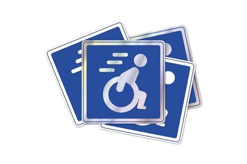 4 Adesivi disabili per auto 76 mm mix olografico quadrati design classico bianco e blu set da 4 adesivi disabili e invalidi 2 pezzi olografici e 2 pezzi bianchi e blu
