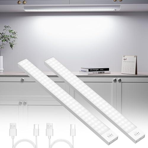 OUILA Luce Led Sottopensile Cucina 43cm, 2PCS 2500mAh, 4 Modalità con Sensore Movimento,5000K, Luce Armadio Led con Sensore per Armadio Scale Corridoio Garage Letto