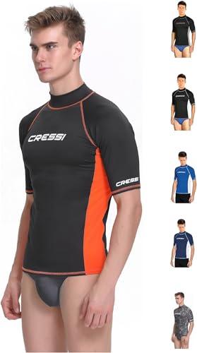 Cressi Rash Guard Man, Maglia Protettiva con Maniche Corte in Speciale Tessuto Elastico, Protezione Solare UV (UPF) 50+ Uomo, Nero/Arancio, XL/5 (54)