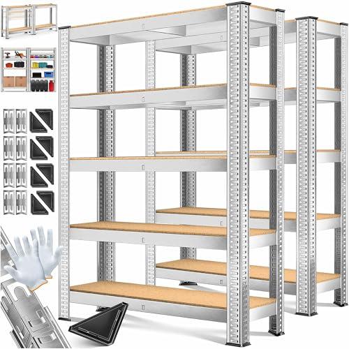 MASKO® - Scaffale per carichi pesanti, 2 pezzi, 180x90x40 cm, portata fino a 875kg, con 5 ripiani regolabili, in pannelli di fibra a media densità (MDF) e metallo, per officina, cantina, garage,