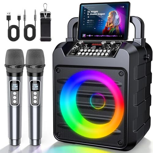 Dislocati Karaoke con Microfono, Karaoke Professionale Completo Portatile Bluetooth per Adulti Bambini con 2 Microfoni Senza Fili, Luci LED, TWS, AUX/USB, Cassa Bluetooth 5.3 Potente, 12 Ore, Regali