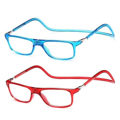 NEW VISION 2 Pack Occhiali Da Lettura con Calamita, Occhiali con Calamita Da Vista NV2904, Occhiali Calamitati Da Collo, Occhiali Lettura Calamita per Uomo e Donna (Br, 2.5, x)