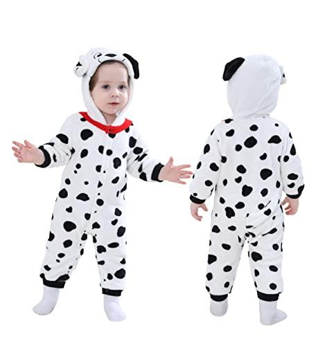 Doladola Unisex Bambino Inverno Pagliaccetto Dinosauro Dalmatians Cucire Animale Stile Flanella Cosplay Halloween Costume Attrezzatura (Cane, 2-3 anni)