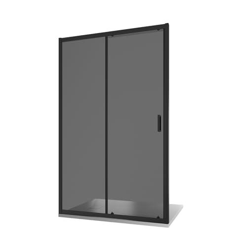 Box Doccia Nicchia 120cm Apertura Scorrevole Vetro Temperato 6mm Fumè Profili Nero Opaco h185cm mod. Tonga