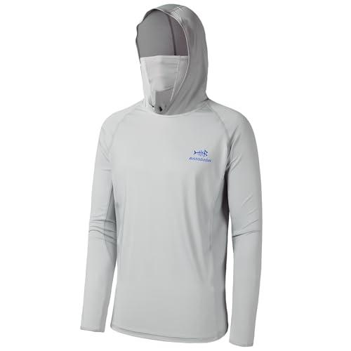 Bassdash - Maglia a Maniche Lunghe da Uomo con Protezione UPF 50+ e Maschera facciale incorporata, Scaldacollo e Cappuccio, Ideale per la Pesca