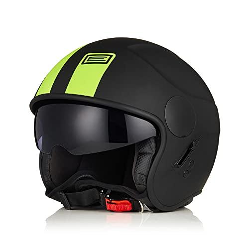 ORIGINE Casco Jet Moto Casco Aperto Scooter Omologato ECE con Visiera (BASIC FLUO YELLOW BLACK,M)