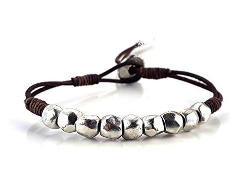 Bracciale uomo in cuoio grezzo con inserti pepite metallo rustico