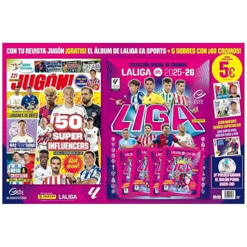 Panini La Liga - Set di pubblicazioni 2025-2026, LaLiga EA Sports con 5 buste (40 carte), rivista di gioco, collezione ufficiale, regalo