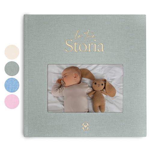 Wellode® Album Nascita Bambino/a Fino a 5 Anni con 76 Pagine e Adesivi Oro - Libro Nascita Bimbo/a - Album Ricordi Neonato - Ideale per Regalo Nascita Neonati e Baby Shower, Genere Neutro