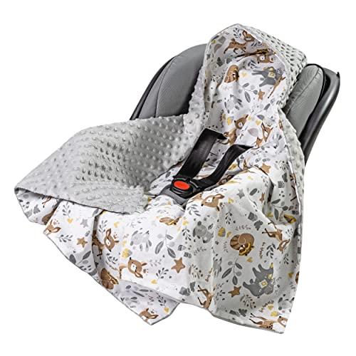 Medi Partners Coperta neonato ovetto Sacco per Passeggino - 100% Cotone universale Blanket 85x85cm fodera protettiva Morbida e Accogliente Passeggini Marsupio (Cervo con grigio Minky)