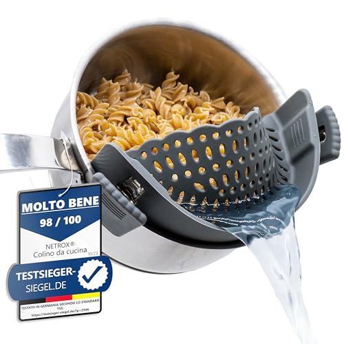 Scolapasta in Silicone con Clip – Colino per pasta da appendere a pentola, padelle e ciotole - lavabile in lavastoviglie e adatto agli alimenti - Colapasta, Cucina, Scola Pentola, Cose per la Casa