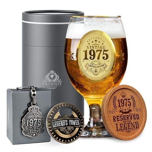 CROWNLY CRYSTAL® 1975 Regalo 50 Anni Uomo Bicchieri Birra Decorazioni 50 Anni Uomo Bicchieri Personalizzati Regalo Uomo 50 Anni Regali 50 Anni Uomo Regalo Uomo Compleanno Regalo Collega