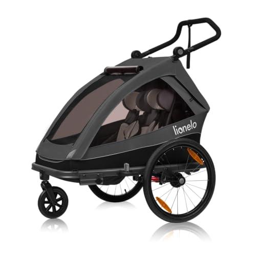 Lionelo Rimorchio Bici per 1 o 2 Bambini CAMA 2in1 Rimorchio e Passeggino Pieghevole 6 mesi -6 anni (2×22 kg) Sospensione SIQ Ruote XL 49 cm Telaio Alluminio, Tetto Impermeabile UPF50+ Cinture 5 punti