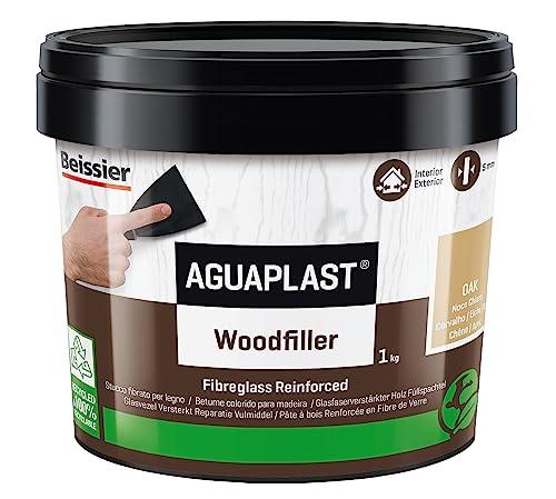 Aguaplast Woodfiller 1 kg Stucco fibrato pronto all’uso per riempire buchi e crepe su legno in mano unica senza ritiro. Colore Noce chiaro