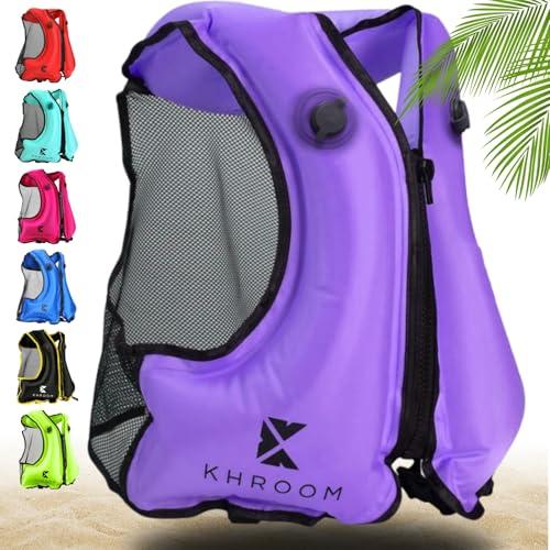 Khroom Aiuto al galleggiamento gonfiabile secondo l'ultima norma UE | 150-210 cm, fino a 100kg | Gilet da snorkeling gonfiabile | Giubbotto gonfiabile per Snorkel, Kayak, SUP (V2 viola)