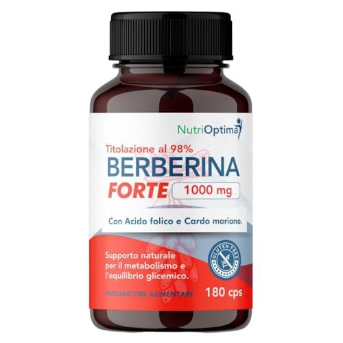 Berberina 1000mg/2Cps Pura HCL Forte con Acido Folico e Cardo Mariano - 180 Capsule Vegetali - Integratore per Equilibrio Digestivo, Epatico e Intestinale