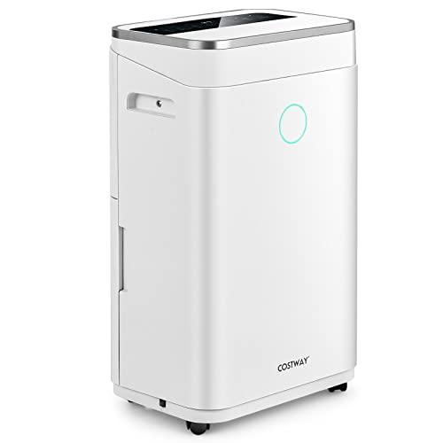 COSTWAY Deumidificatore Casa 25 L al Giorno, con Tubo di Scarico, Scarico Automatico o Manuale, Timer 24 ore, Protezione Straripamento e Serbatoio dell’Acqua 6,5 L per Spazi Fino a 30 m2