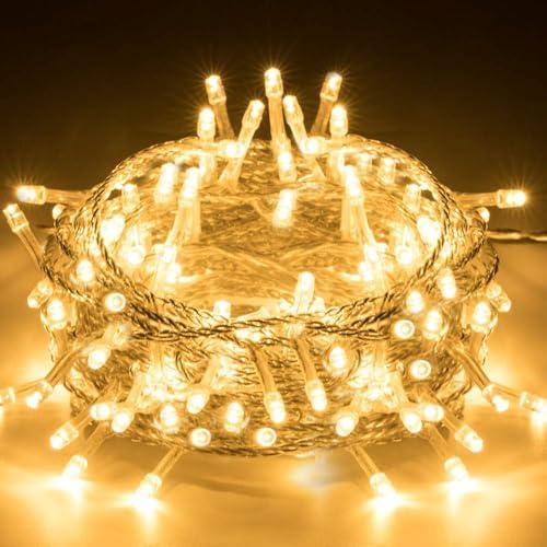 Elegear Luci Natale Esterno 10 Metri, Luci Albero di Natale 100 Led 8 Modalità Catena Luminosa LED Impermeabile Filo Luce Esterno per Camere da Letto Giardino Feste Matrimonio, Bianco Caldo