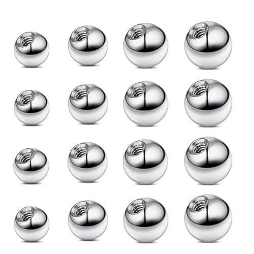 NOPKESV 16 Pezzi 14G Ricambio Palline Piercing Acciaio Chirurgico Pallina per Piercing al Capezzolo Piercing Setto Sopracciglio alla Lingua Ombelico Industriale Piercing(3/4/5/6mm)