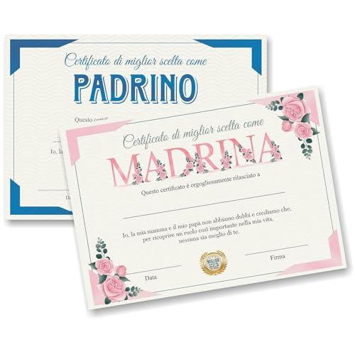 Certificato di miglior scelta come MADRINA e PADRINO. Vuoi essere la mia madrina e il mio padrino. Idea regalo battesimo bimbo bimba. Personalizzato compilando con nome data firma. Sorpresa originale.