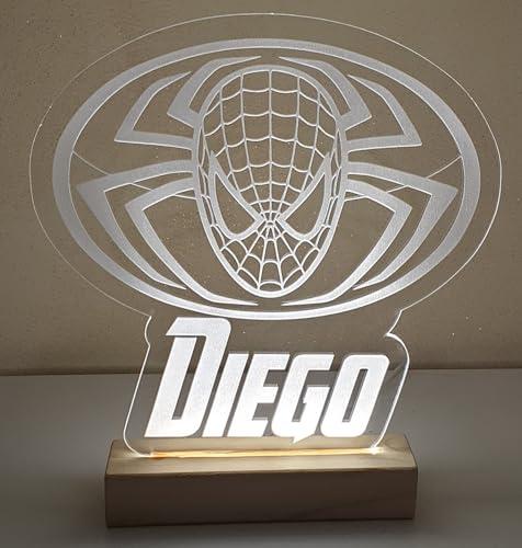 CandleSweetCandle - Lampada led personalizzata con nome inciso, ideale come luce notturna per la cameretta dei tuoi bimbi e per decorazione tavolo torta (Uomo ragno)