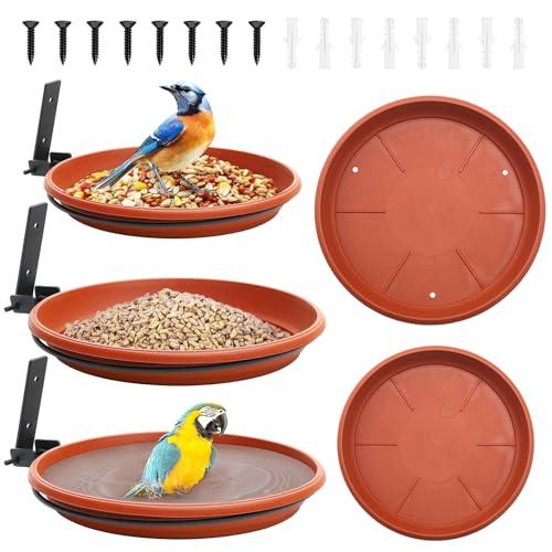 3 Pezzi Mangiatoie per Uccelli da Parete, Mangiatoia per Uccellini da Esterno con 2 Pezzi di Ricambio, Mangiatoia e Abbeveratoio per Uccelli da Esterno per Giardino, Balcone e Foresta All'Aperto