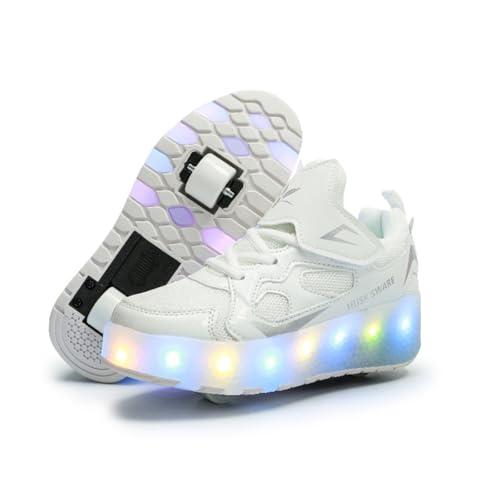 Scarpe da Ginnastica per Bambini, Scarpe da Skateboard a Due Ruote, Luce a Cambio Colore Regolabile, Ricarica USB, Universale per Ragazzi e Ragazze,Bianco 37 EU.