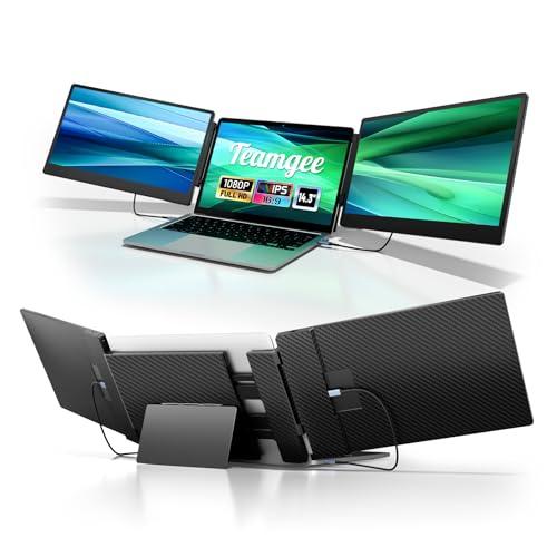 Teamgee Schermo per Laptop da 14”, Estensione Dello Schermo per Laptop FHD IPS con Piegatura a 90°/due Altoparlanti, HDMI/USB-A/Type-C Plug and Play per Laptop