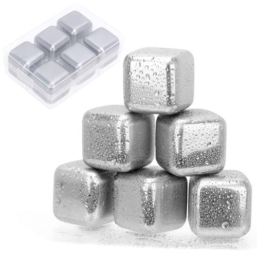 Cubetti di Ghiaccio in Acciaio Inossidabile 6 Pezzi Ghiaccio Gel Riutilizzabile Pietre per Whisky Ice Cubes, per Ocktail Vino Succo di Frutta o Limonata