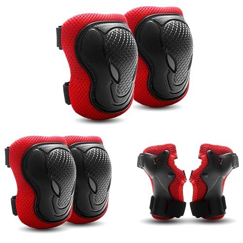 SHMSHNG Ginocchiere per bambini, set di ginocchiere per bambini per pattini in linea 6-in-1 attrezzatura protettiva per bambini di 3-8 anni Gomitiere Skateboarding Bicycle (rosso)