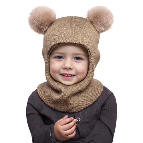 DRESHOW Cappello Passamontagna Bambino Inverno Bambini Cappello Invernali Calda Cappuccio con Morbido a Maglia Sciarpa con Pompom per Bambini Ragazzi Ragazze 1-6 Anni