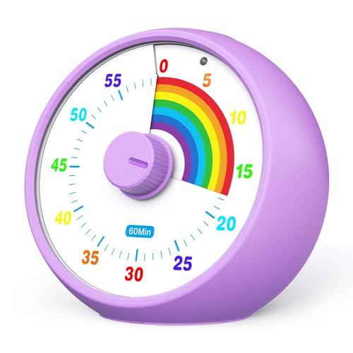 Timer visivo per bambini, cucina dell'ufficio della classe 60 minuti countdown, timer desktop strumento di gestione del tempo per bambini, timer silenzioso, time arcobaleno (Viola)