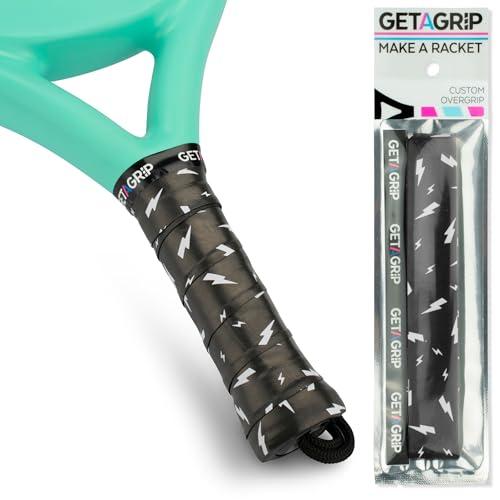 Get a Grip - Overgrip Antiscivolo per Racchetta da Padel - Nastro Asciugatura Rapida per Padel, Tennis e Pickleball - Grip Pretagliato con Nastro di Finitura (Charged Up (black), 1 Grip)
