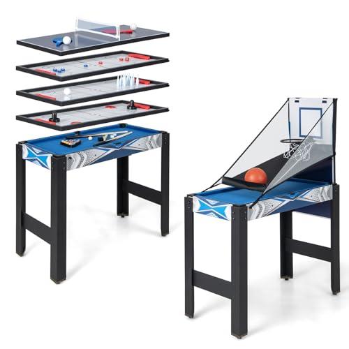 HOMASIS 6 in 1 Tavolo da Gioco con Ping-Pong, Basket, Biliardo, Hockey, Air Hockey, Bowling, Biliardino per Bambini e Adulti per Casa, Sala Giochi, Bar, Feste e Serate in Famiglia