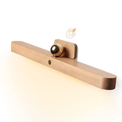 Lampada da specchio bagno LED lampada da parete in legno dal design magnetico 4000K, lampada da parete orientabile a 360° dimmerabile, lampada da trucco ricaricabile con interruttore tattile