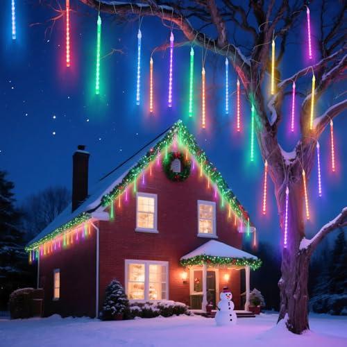 Aigostar Luci Natale Pioggia di Meteore, Luci Natalizie RGB, Luci LED con 192 LED, 8 Tubi 30 cm, Impermeabili per Interni/Esterni da Albero di Natale, Cortile, Feste