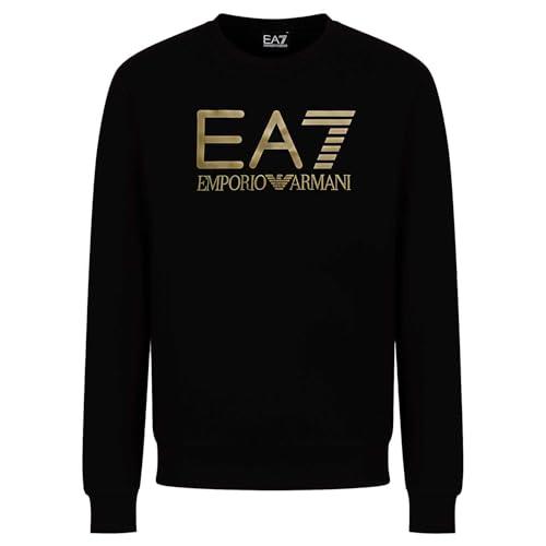 Emporio Armani Felpa Sweatshirt Uomo EA7 6RPM16 PJSLZ (Nero/Logo Oro, S)