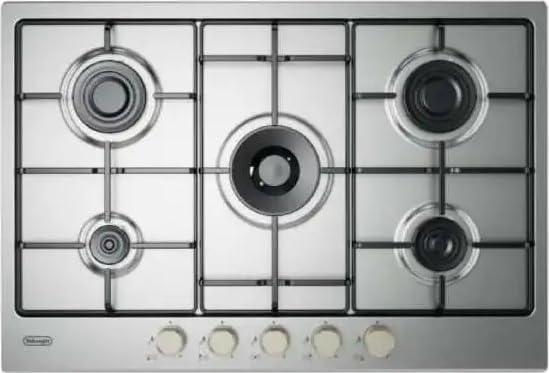 Piano cottura a gas, 5 fuochi, 75 cm, Inox
