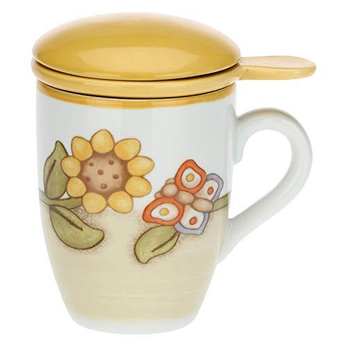 THUN - Accessorio Decorativo Casa, Tisaniera in Porcellana Country con Girasole e Farfalla