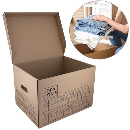 IDEA HOME Movebox - Set di 12 scatole portaoggetti in cartone con coperchio, molto robusto, con capacità di carico di 30 kg, dimensioni: 431 x 333 x 294 mm