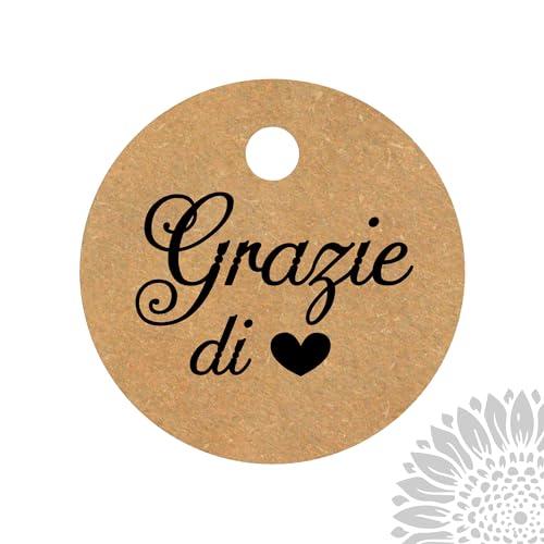 30 pezzi Cartellini tondi Stampati per bomboniera, 30 mm, tondo, nascita, battesimo, cresima, comunione, tag, etichette regalo, confettata, grazie di cuore (GDC-KK)