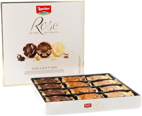 Loacker - Rose of the Dolomites Selection - Mix di Praline al Cioccolato Fondente, Bianco e al Latte - Cuore di Cialde Wafer, Crema di Nocciole, Nocciole Tostate - Merenda e Snack - Confezione da 24