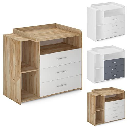 Infantastic® Mobile Fasciatoio – 113x53x101,6 cm, 3 Cassetti, 3 Scomparti Aperti, Ripiano Superiore per Materassino, MDF, Colore a Scelta - Fasciatoio Cassettiera, per Neonati, BambinI