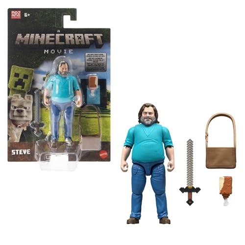 Mattel Minecraft - Personaggio Steve, action figure da collezione con acccessori inclusi, alto 10 cm e ispirato al film e al videogioco, giocattolo per bambini, 6+ anni, JFR57