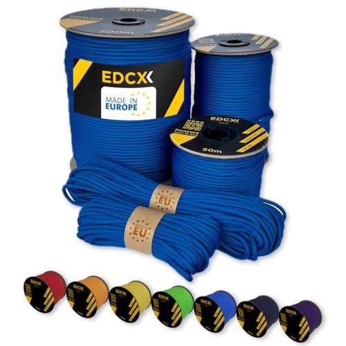 EdcX Paracord 4mm, 35+ Colori Solidi (10m, 15m, 30m, 50m, 100m, 300m) | Ideale per Campeggio, Sopravvivenza, attività all'aperto | Corda 100% Nylon 4 mm| Corda Tattica 550 Tipo III (Blue, 15 m)
