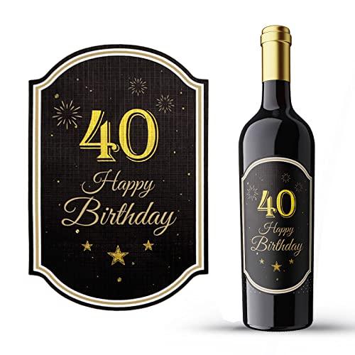 2pz Etichette per Bottiglie, 40 Happy Birthday, Regalo Compleanno 40 Anni  Donna Uomo, Etichette Adesive per Bottiglia di Vino Buon Compleanno,  8.5x12cm