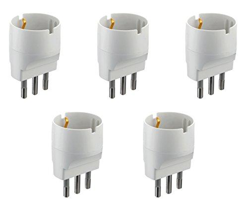 Electraline 92291 Set 5 Adattatori da Schuko a Spina Grande 16A, Bianco, Confezione da 5
