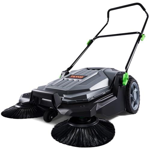 VEVOR Spazzatrice Manuale a Spinta per Pavimenti, Larghezza 65 cm, Manuale Non elettrica, Contenitore per Rifiuti 18.9 L, Manico Pieghevole Regolabile in Altezza e Angolo, per Giardini, Garage